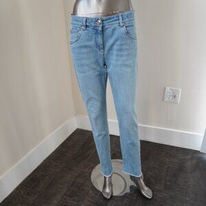 Brunello Cucinelli Monili Jeans Light Blue Frayed Hem Skinny Denim Size 4 29"x27